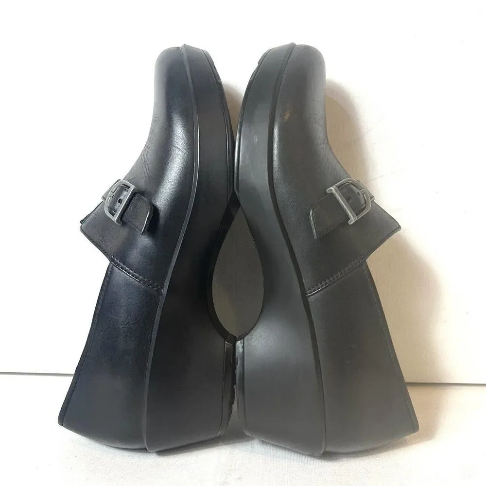 Dansko Black Leather Block Mid Heel Women's Shoes EU 39 US 8.5-9 Slip On Clogs - Picture 5 of 13
